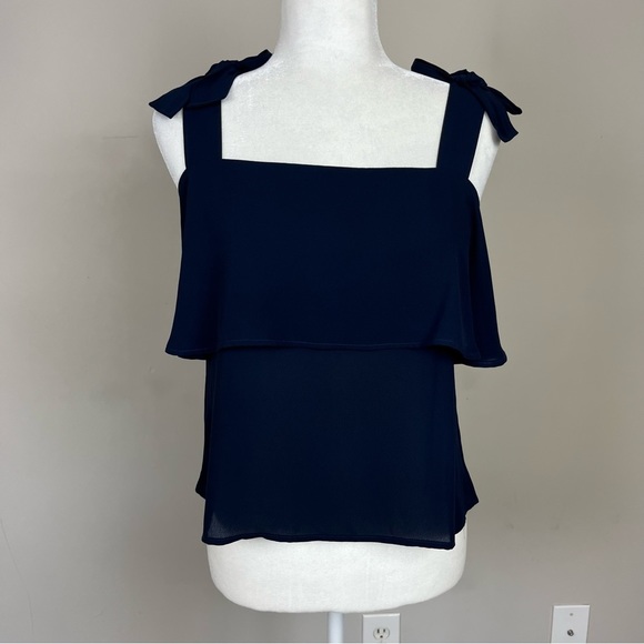 LOFT TIERED SQUARE NECK TANK TOP BOW STRAPS SIZE SMALL PETITE NAVY BLUE - Picture 11 of 16